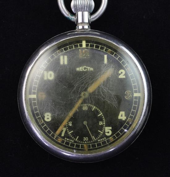 A chrome cased Recta military pocket watch,